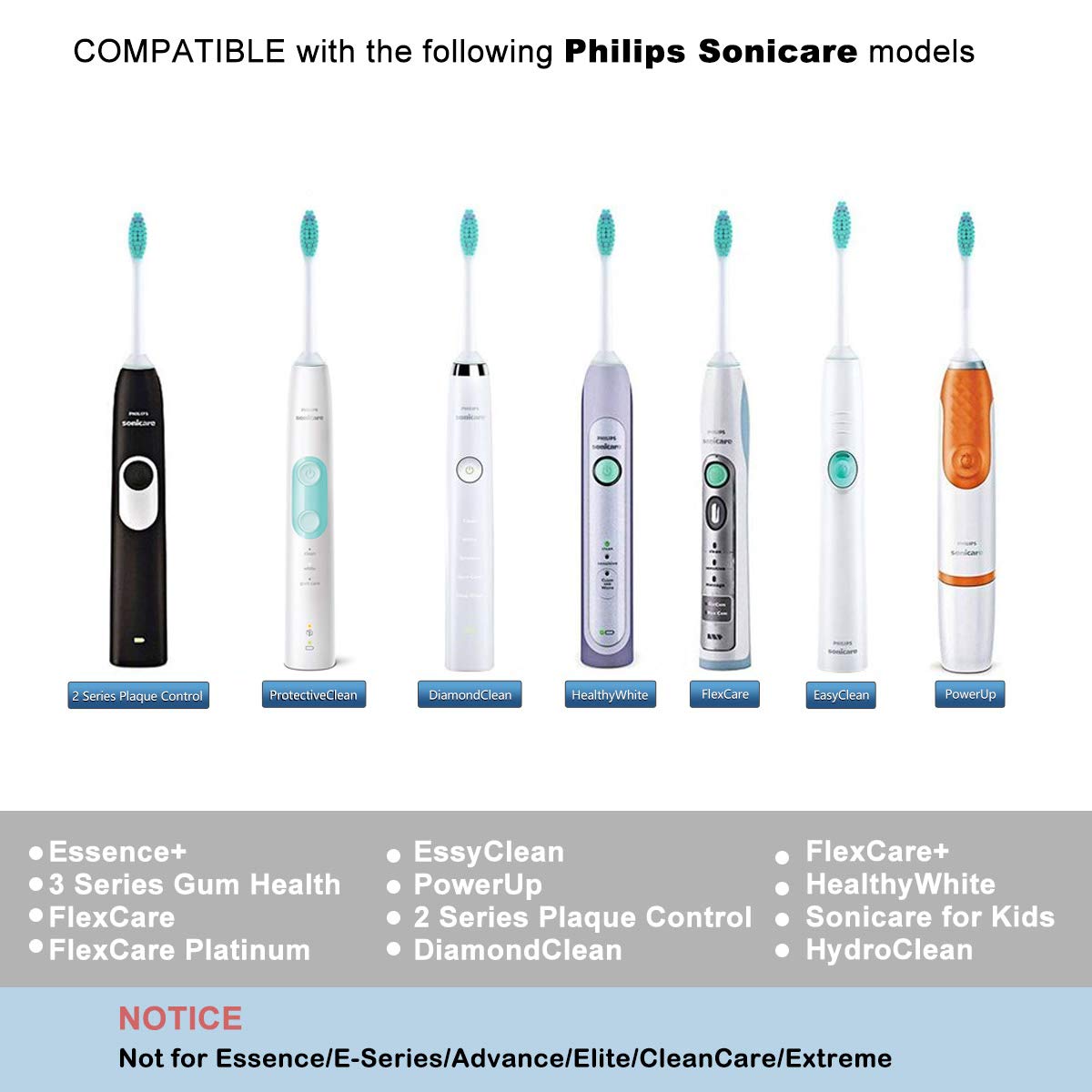 Replacement Toothbrush Heads,10Pack Replacement Heads for Phillips Sonicare DiamondClean,FlexCare,HealthyWhite,EasyClean,Essence+(plus),More Sonic Snap-On Brush Handles