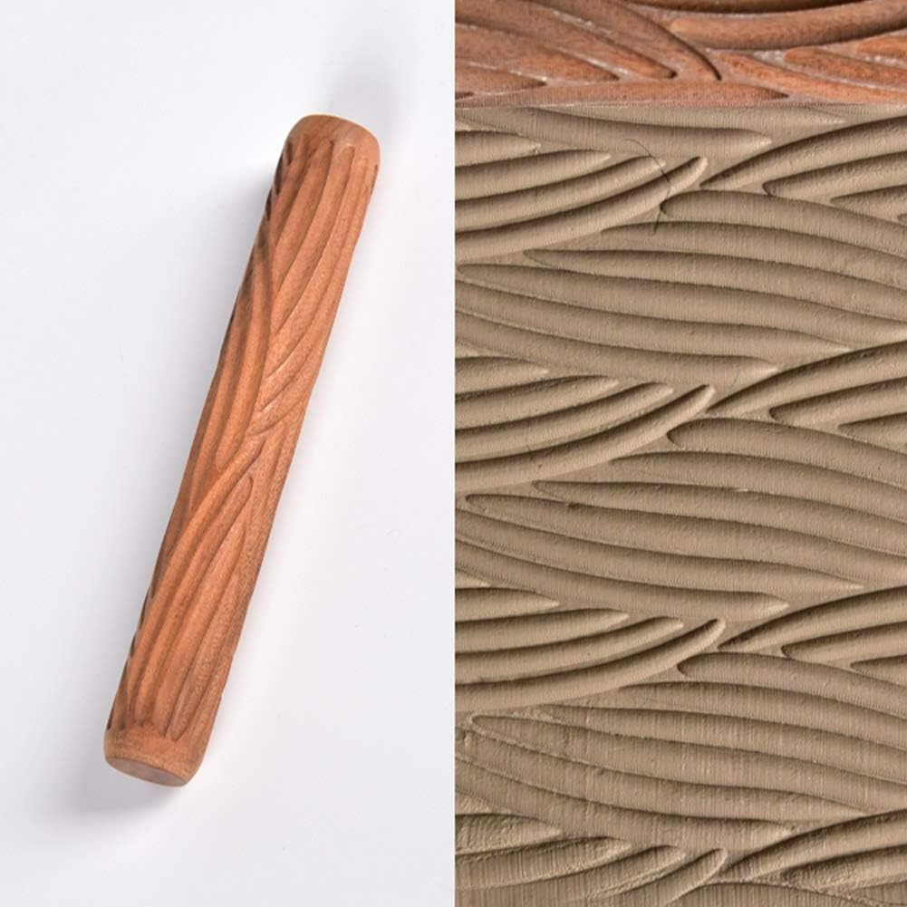 Lzttyee Set of 5 Wooden Handle Pottery Tools Clay Modeling Pattern Rollers Kit Brown