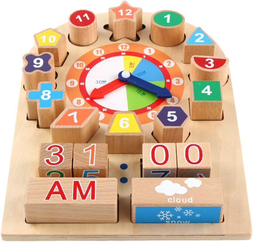 children's educational wooden calendar clock toy