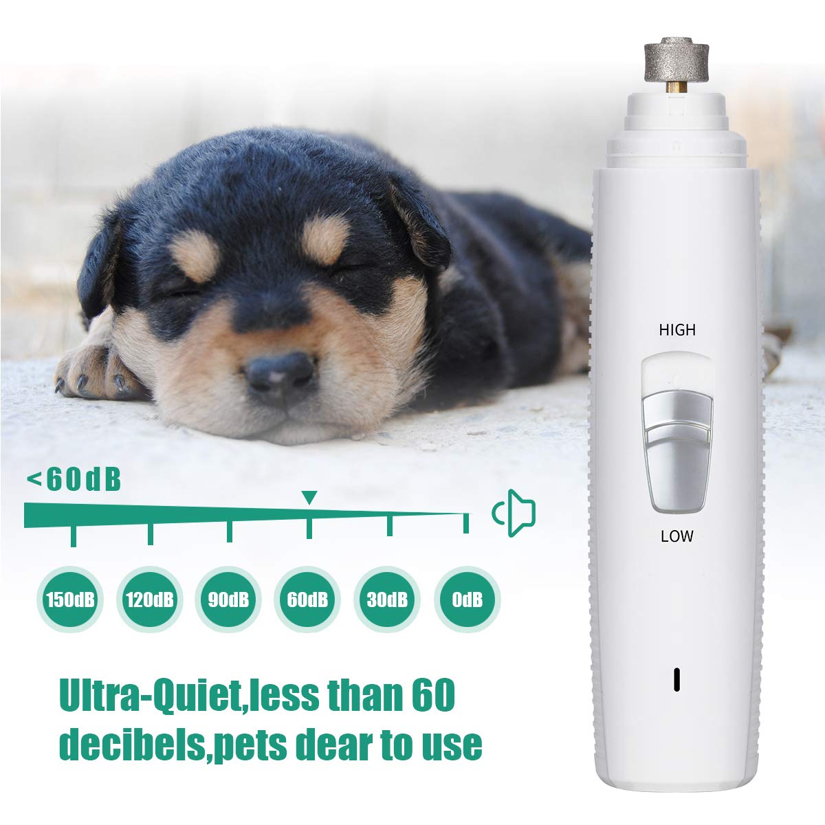 Anewgift Dog Nail Grinder,Electric Dog Nail Grinder Trimmer Clipper with USB Wire, Professional Nail Grooming &Trimming for Small Medium Large Pets, Safe, Ultra Quiet Painless