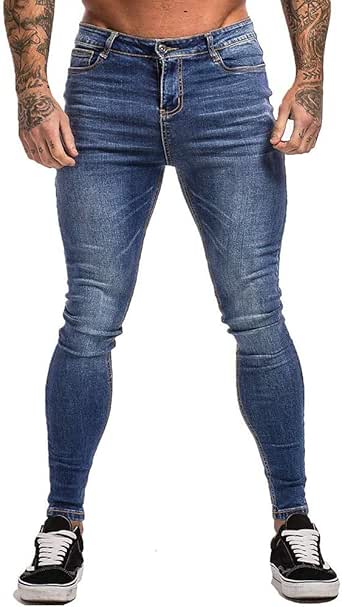 Miwaimao - jeans para hombre, cintura elástica, pantalones ajustados