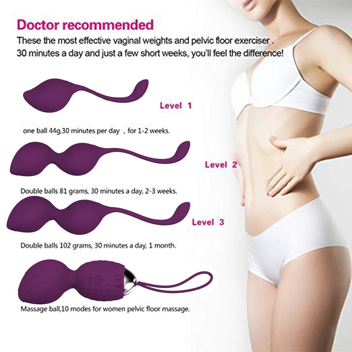 Menmei Purple Female Massage Ball Set 2 In 1 Kegel Exercise
