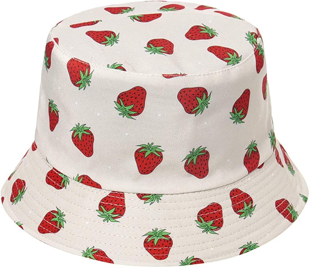 KEKY Adult Strawberry Bucket Hat Pink Print Travel Beach