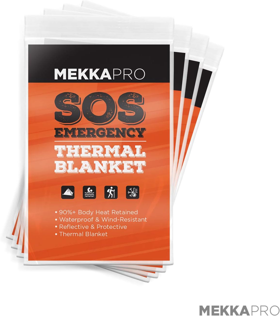 MEKKAPRO Emergency Mylar Thermal Blankets (4-Pack), Pocket Sized for Emergencies, Camping, Outdoors, Hiking, Survival, First Aid (Thermal Silver) : Sports & Outdoors