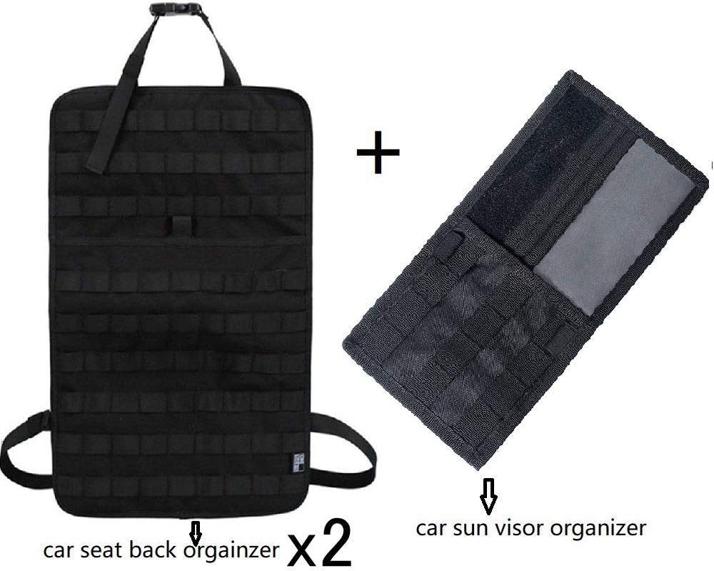 Huenco 1pcs Tactical MOLLE Vehicle Visor Organizer + 2pcs MOLLE Car Front Seat Organizer Vehicle Seat Cover Protector