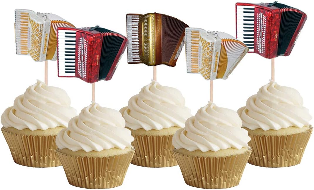 Ak Giftshop Lot De 14 Pics A Gateau En Accordeon Sur Le Theme Des Instruments De Musique Pour Fete Et Nourriture Figurines Pour Gateaux Patisserie Cuisine Et Maison