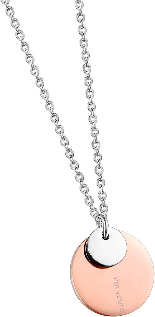 His or Hers Matching Set Titanium Steel Couple Pendant Necklace with Gift Box and Velvet Gift Bag