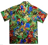 Funky Hawaiian Shirt For Men Short Sleeve Front-Pocket Jungle Animals Green