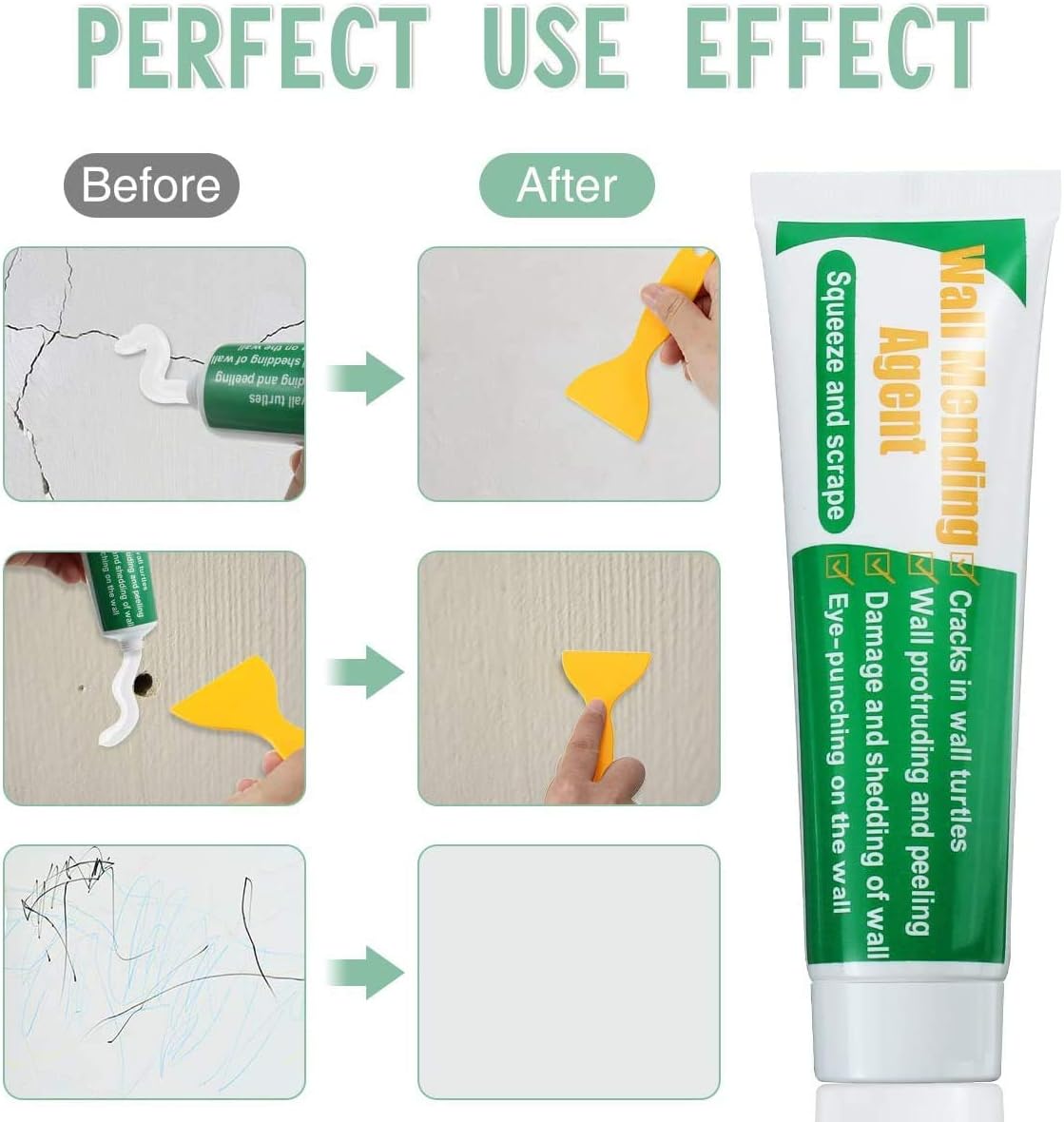 Wall Repair Kit with Ready Mixed Wall Filler & Self-Adhesive Drywall Patch, Quick DIY Fix for Wall Holes Cracks - Image 4