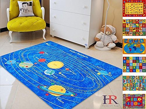 Handcraft Rugs Kids Rugs Educational Play Time/Learning Blue Solar System Gel Back/Non-Slip
