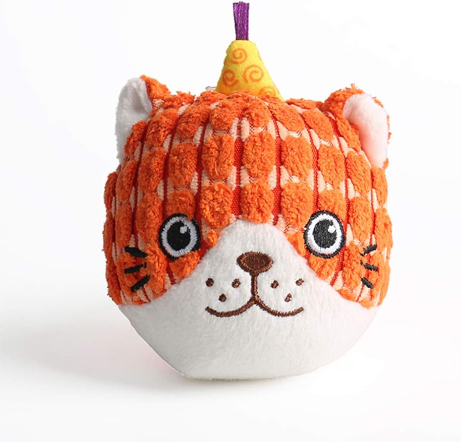 AXEN Round Face Series Dog Toys, Cat Shape, Cute and Squeaky, Orange