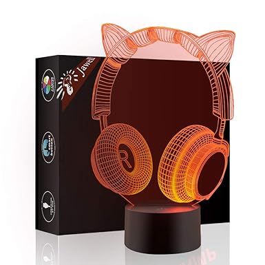 Katzenohr-Kopfhörer Geschenk Nachtlicht 3D neben Tischlampe Illusion, Jawell 7 Farben ändern Touch Switch Schreibtisch Lampen