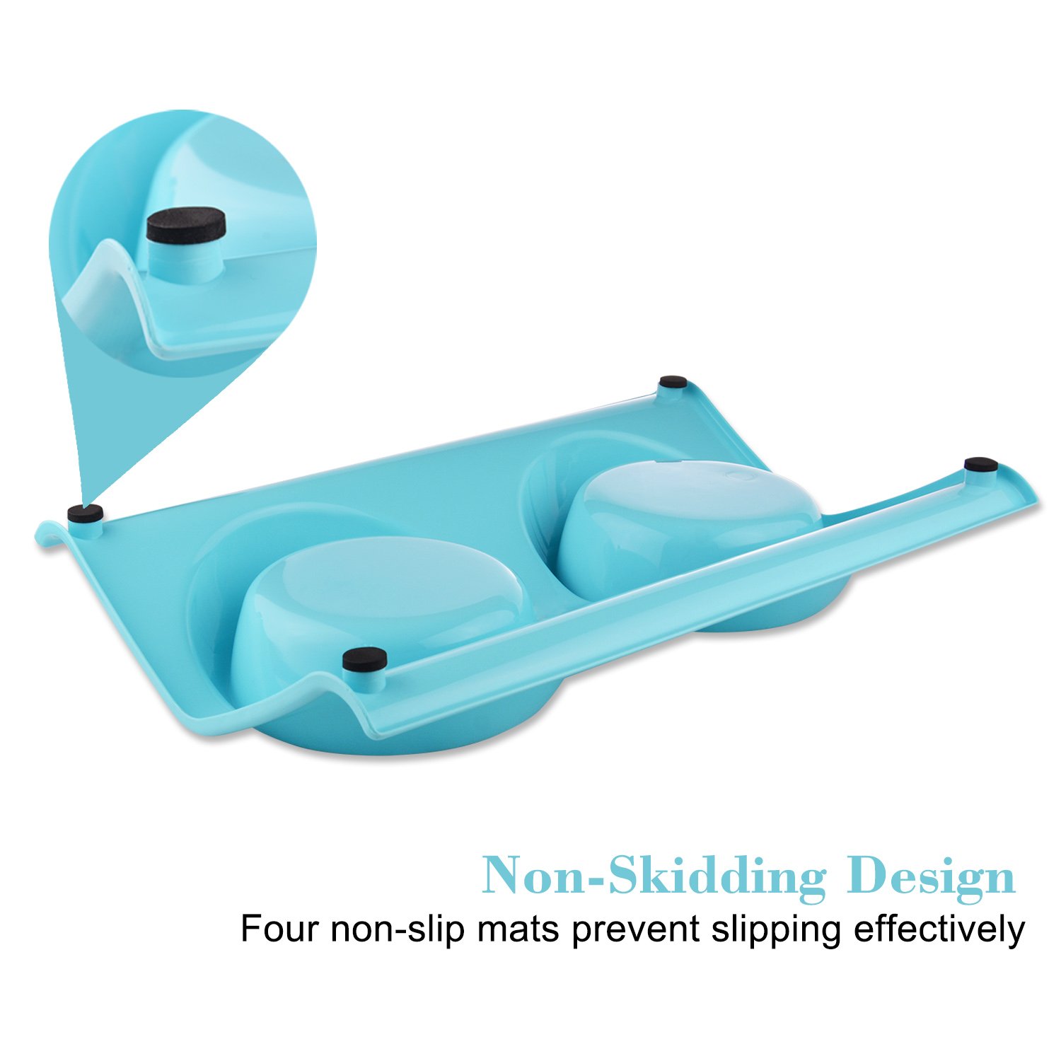 Double Dog Cat Puppy Bowls Stainless Steel Pet Bowls Pet Food Water Feeder with Non Spill Skid Resistant Base for Small Dogs and Cats (blue)