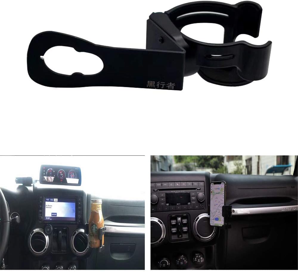 SXMA Multi-Function Bolt-on Vehicle Mount Water Bottle Holder Car Mobile Phone Holder 2 in 1 Air Vent Mount Bracket for W rangler JK 07-17