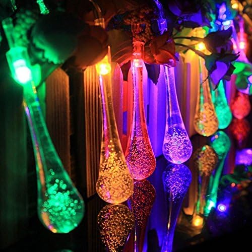 Solar String Lights Wire Crystal Water Drop lamps Solar Outdoor Garden LED Fairy bulbs for Christmas Patio Homes Wedding Party Decorations 6m 19.6ft 30pcs (multicolored-waterdrop)