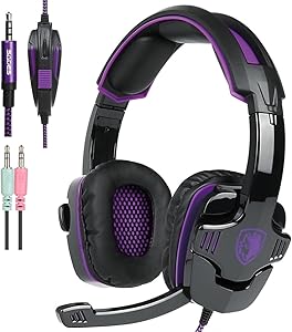 PS4 Gaming Headset with Mic Volume Control, SADES SA930 Stereo Headphone Compatible Mac PC Laptop Tablet Smartphone by AFUNTA-Black/Purple