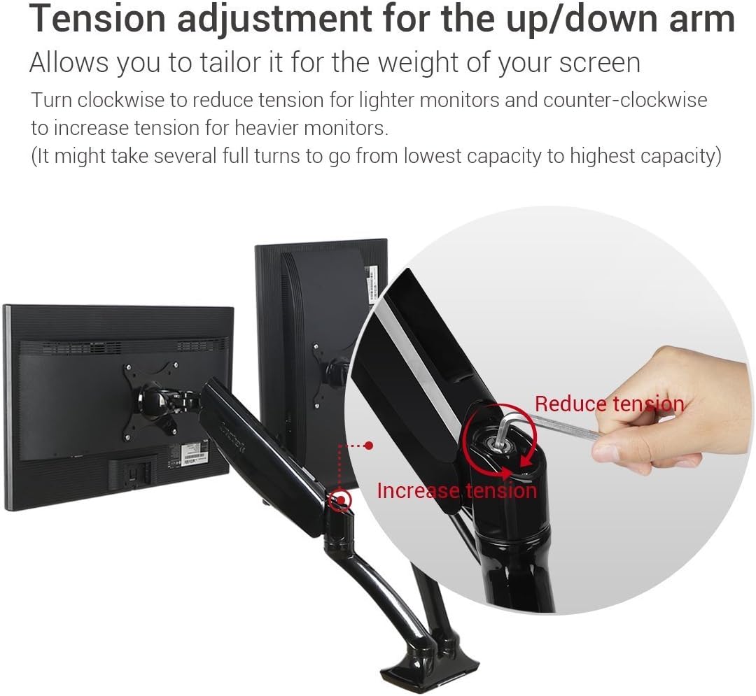 Bramley PowerLCD LED Monitor Desk Mount Arm Stand Bracket. Very Strong and Light Weight Die-Cast Aluminium supports up to 6.5Kg 27" monitor with Tilt and Swivel (Dual Monitor Spring Adjustable)" - Image 3