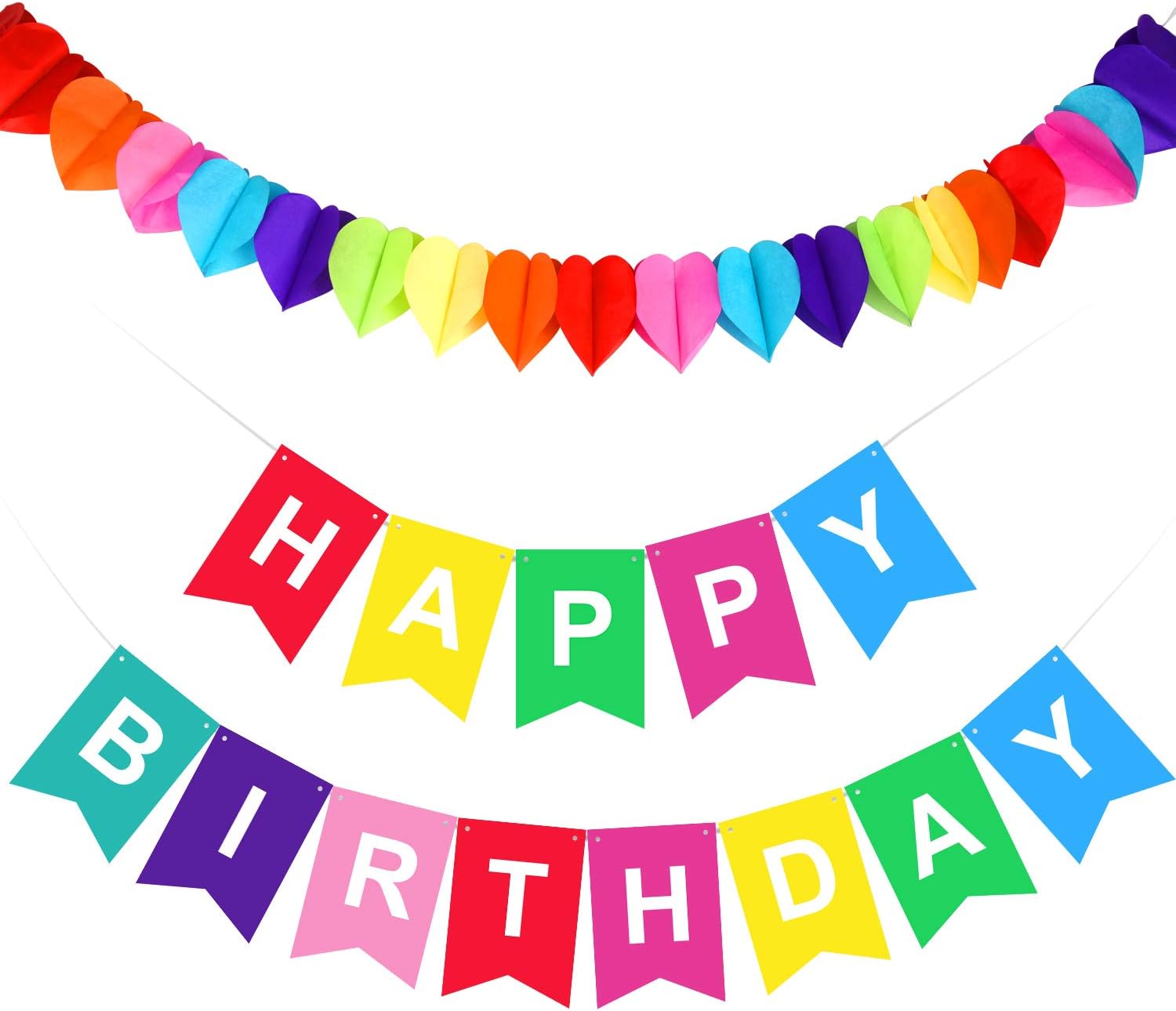 KUUQA Happy Birthday Banner with Rainbow Paper Garland Birthday Bunting for Boys and Girls Decorations Party Supplies
