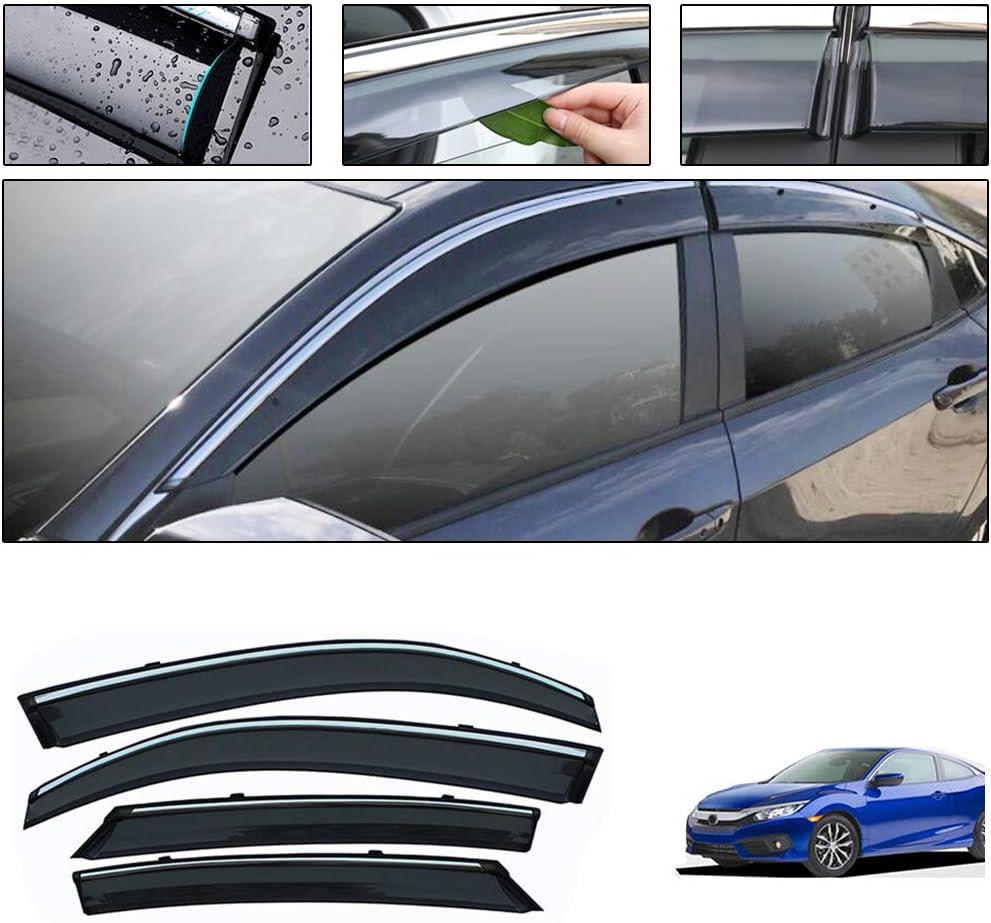 Amazon Com Side Window Deflectors For Honda Civic 2016 2020 4pcs Car Window Visor Sun Rain Smoke Vent Shade Tape On Outside Visors Automotive