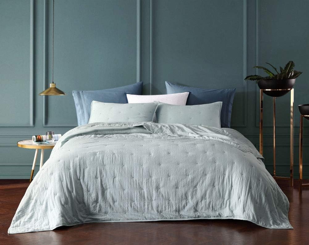 BOURINA Reversible 3-Piece Full Quilt Set - Pre-Washed Microfiber Ultra Soft Lightweight Star Quilted Bedspread Full Coverlet Set, Aqua