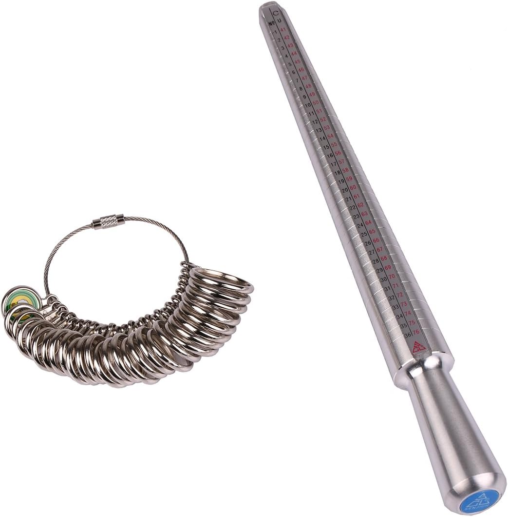 Amztek Ring Mandrel Sizer Finger Sizing Measuring Stick Metal - Size 1-13, with Ring Sizer Guage Set of 27 Pcs Circle Models