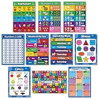 10 Laminated Toddler Educational Posters - ABC - Alphabet, Numbers 1-10, Shapes, Colors, Numbers 1-100, Days of The Week, Months of The Year, Birthday (18 x 24)