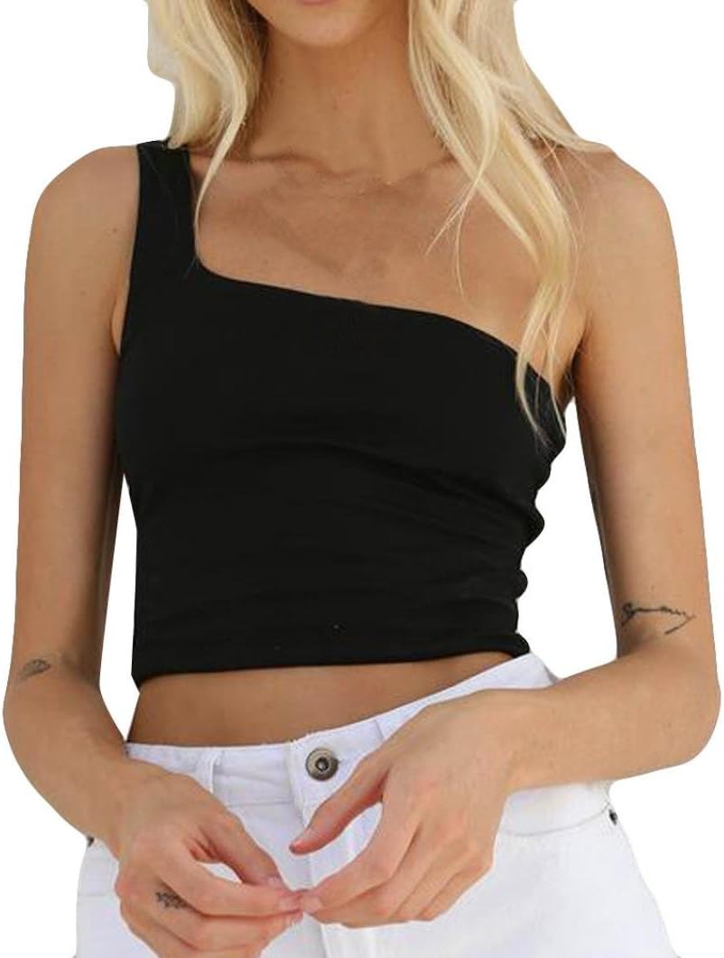 black one shoulder vest top