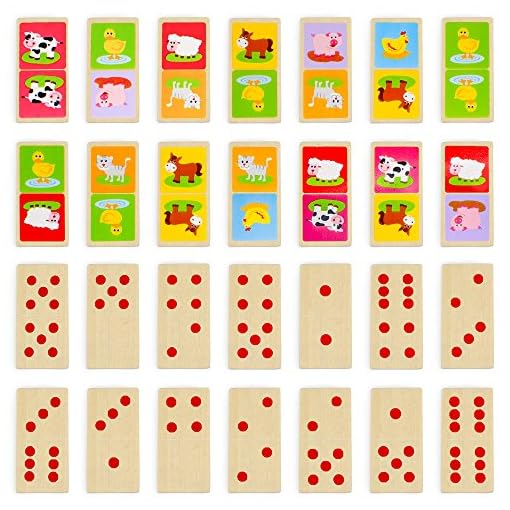 Imagination Generation Busy Barnyard Wooden Dominoes - Reversible! Classic and Matching Games (28pcs) - Image 3