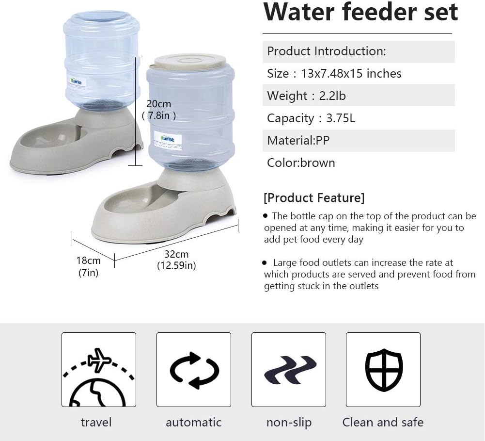 Kitchen & Dining : BLUERISE Automatic Pet Feeder Small Medium Pets Automatic Food Feeder and Waterer Set 1 Gal Travel Supply Feeder and Water Dispenser for Dogs Cats Pets Animals Gravity Dog Water Fountain : 