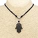 BlueRica Hamsa Hand of Fatima on Adjustable Black Cord Necklace (Old Silver Finish)