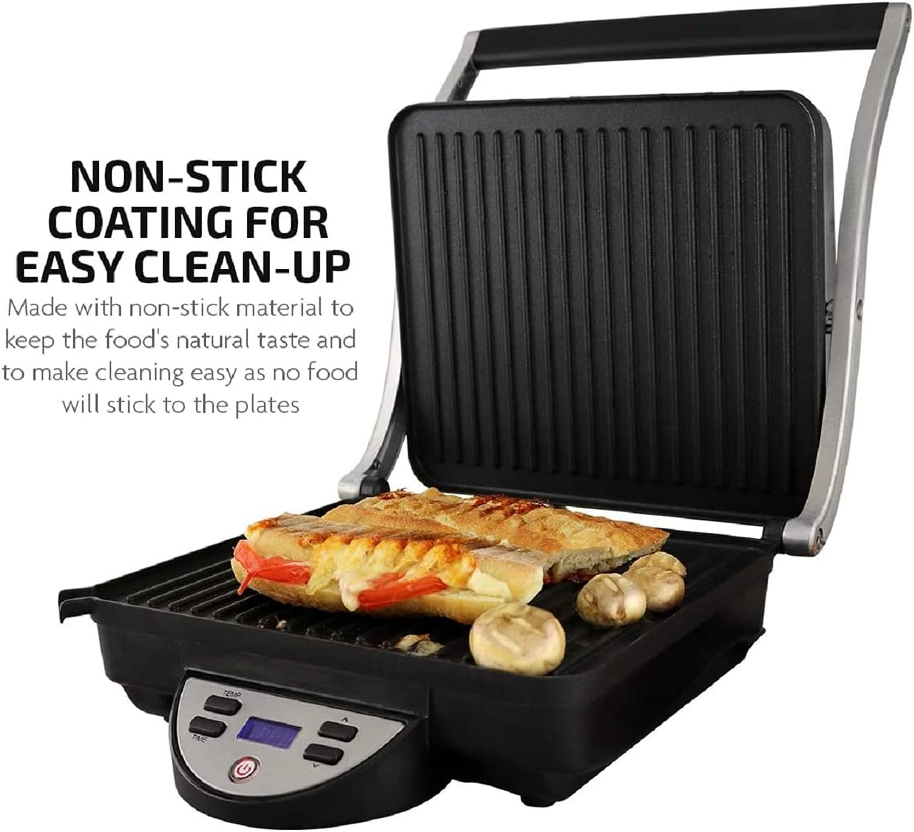 Ovente 4 Slice Electric Indoor Panini Press Grill with Non-Stick Double Flat Cast Iron Cooking Plates & Removable Drip Tray, Countertop Stainless Steel Sandwich Maker Bread Toaster, Silver GP1000BR: Kitchen & Dining