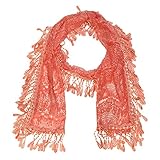 Falari Vintage Women Lace Scarf With Fringes Polyester (Style 3 - Coral)