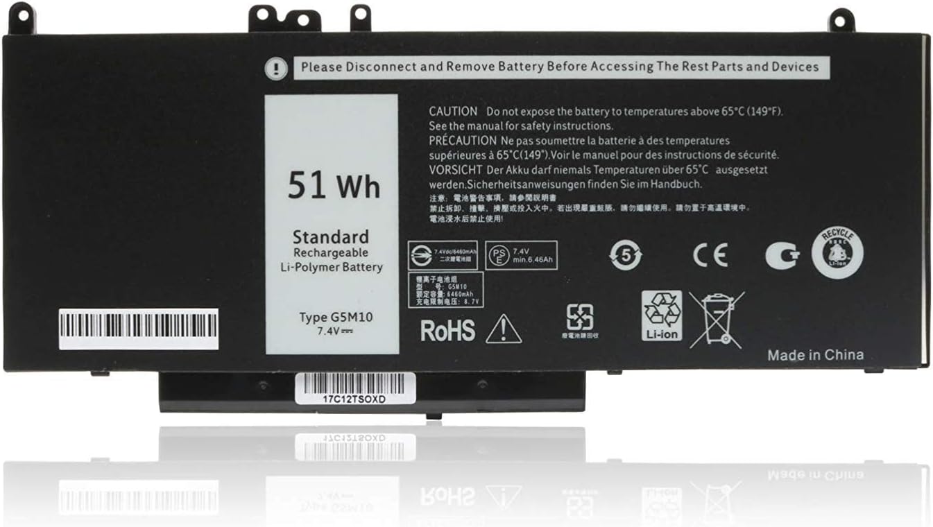 ASKC 51WH G5M10 Laptop Battery for Dell Latitude E5450 E5550 Notebook 15.6" Series 8V5GX R9XM9 WYJC2 1KY05 7.4V 4-Cell