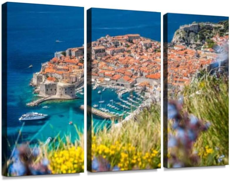 YKing1 Old Town of Dubrovnik in Summer, Dalmatia, Croatia Wall Art Painting Pictures Print On Canvas Stretched & Framed Artworks Modern Hanging Posters Home Decor 3PANEL