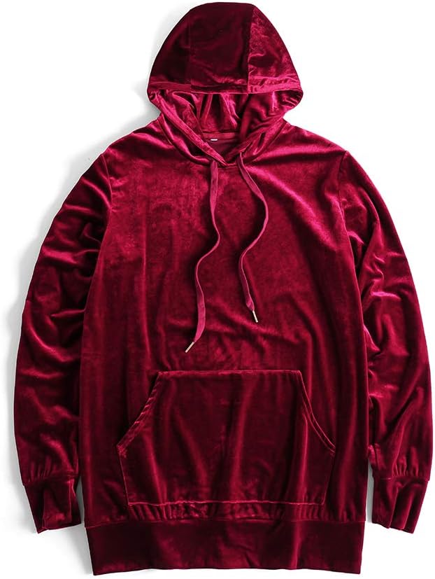 HANGJIAMen's Hoodies Hip Hop Swag Velvet Velour Long Sleeve Hooded Sweatshirt