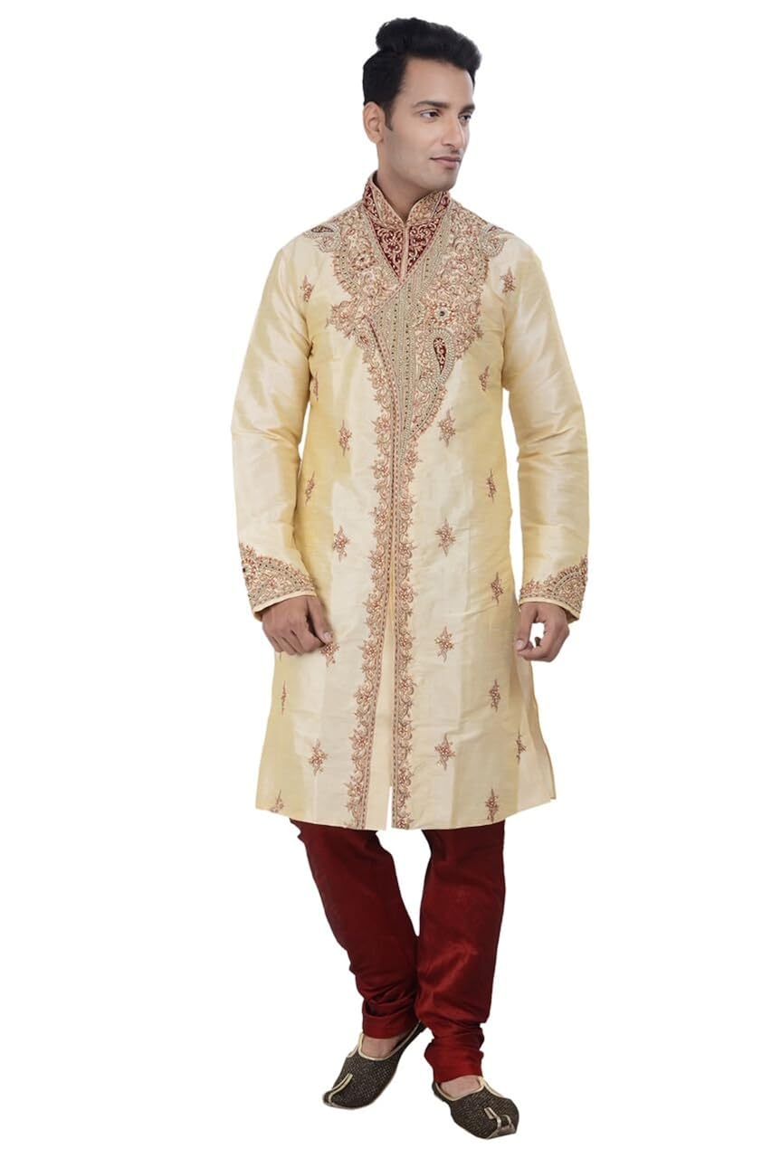 indian design gold kurta sherwani for men 2pc suit