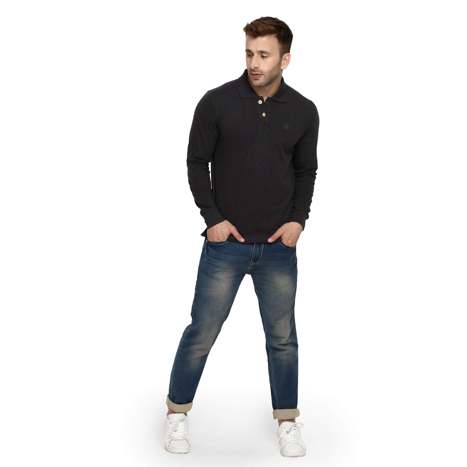 chkokko men's cotton full sleeve polo t-shirt