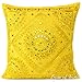 Eyes of India Embroidered Decorative Boho Throw Pillow Cover with Mirrors, Handmade Bohemian Accent Cushion Case for Sofa Couch Bedroom Living Room (Yellow, 16