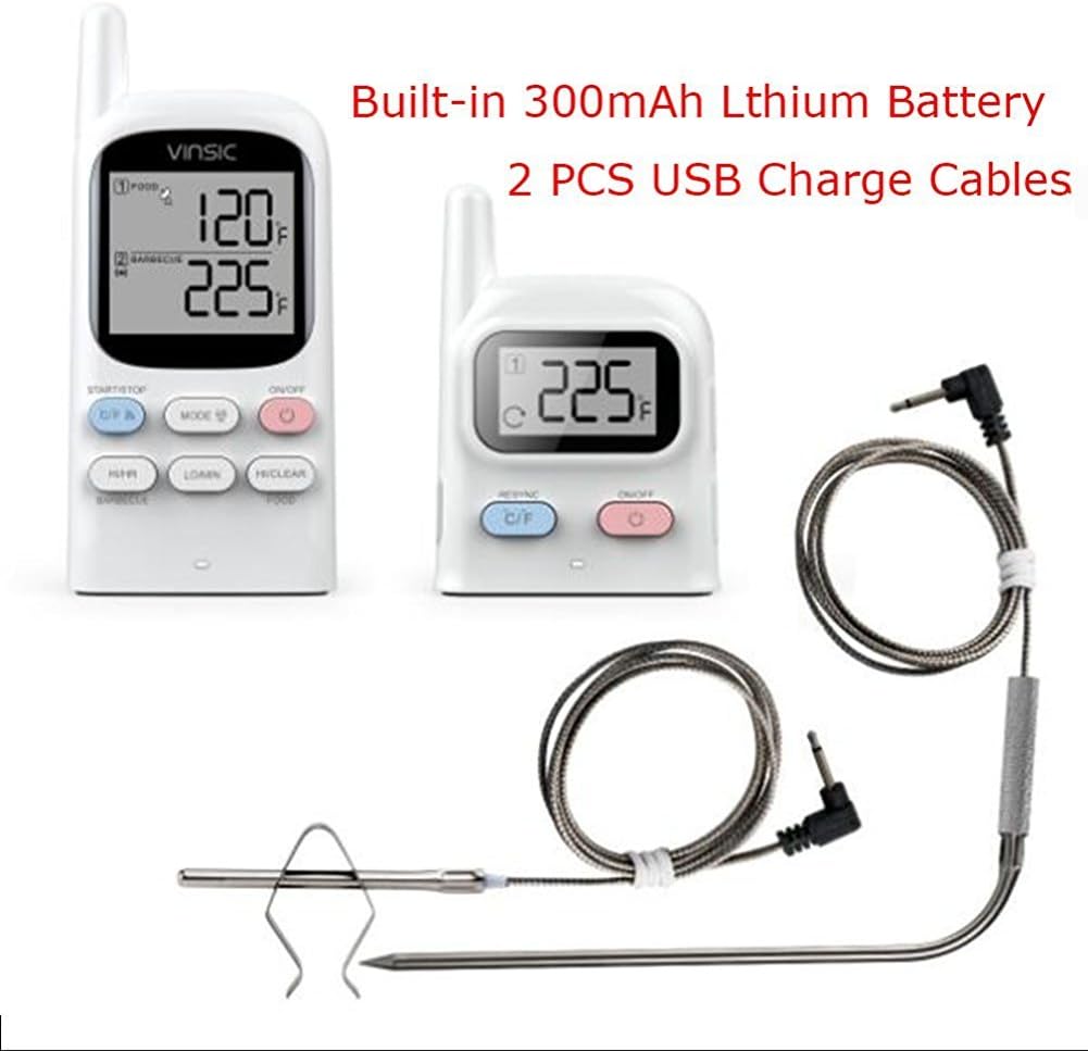 Therpin100M Digital Wireless Meat Thermometer with Two Probes and One Clip for BBQ, Smoker, Grill, Food and Oven