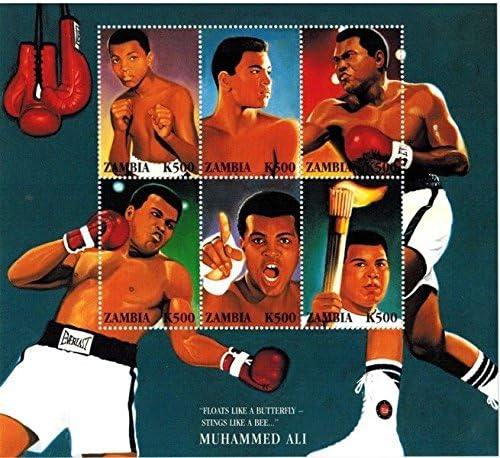 Zambia Post Muhammad Ali Rare Spelling Error Stamp Sheet of 6