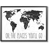 Stupell IndustriesBlack and White Map Oh The Places You'll Go Design by Artist Lettered and Lined Typography Wall Art, 11 x 14