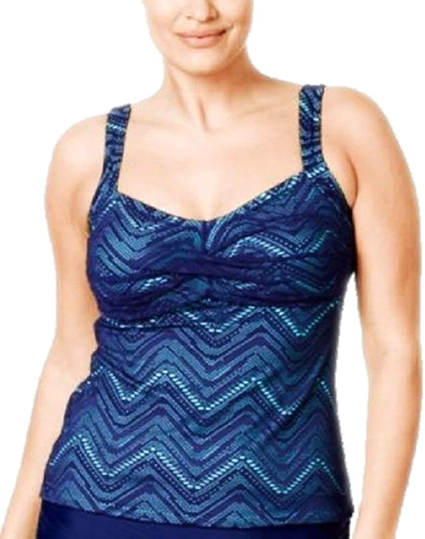 Island Escape Women's Plus Size Calypso Crochet Tankini Top, Navy 24W