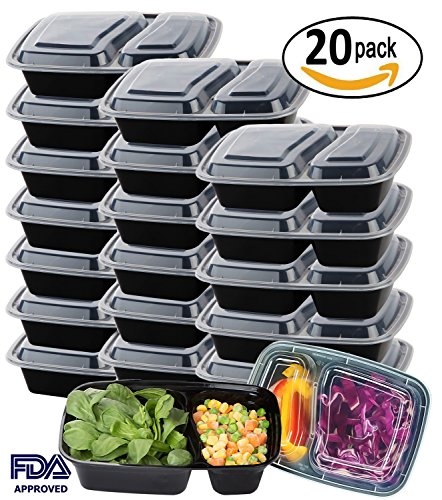 [20 pack]meal prep containers,2 compartment bento lunch box,food …