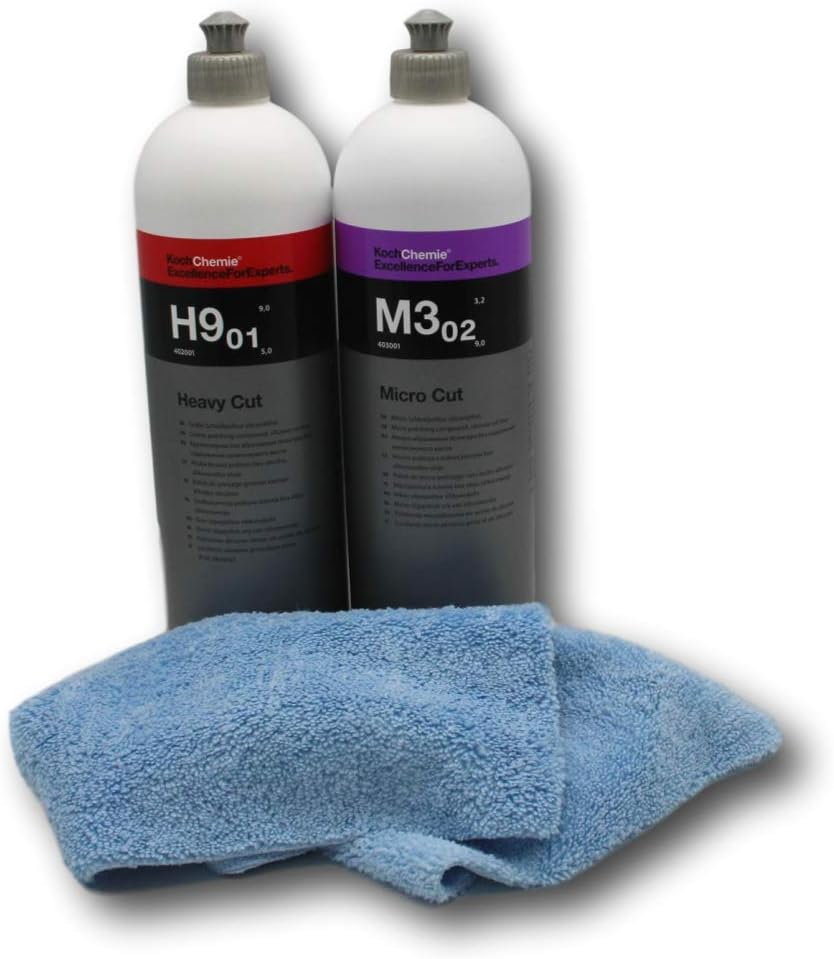 Cleandot Koch Chemie Polishing Set Heavy Cut H9.01 Polish (1L) + Micro Cut M3.02 Polish (1L) + 1 MF-1 Microfibre Cloth
