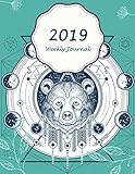 2019 Weekly Journal: Blue Bear Cover, Weekly View Planners, 12 Months Calendar, schedule planner,12 by 