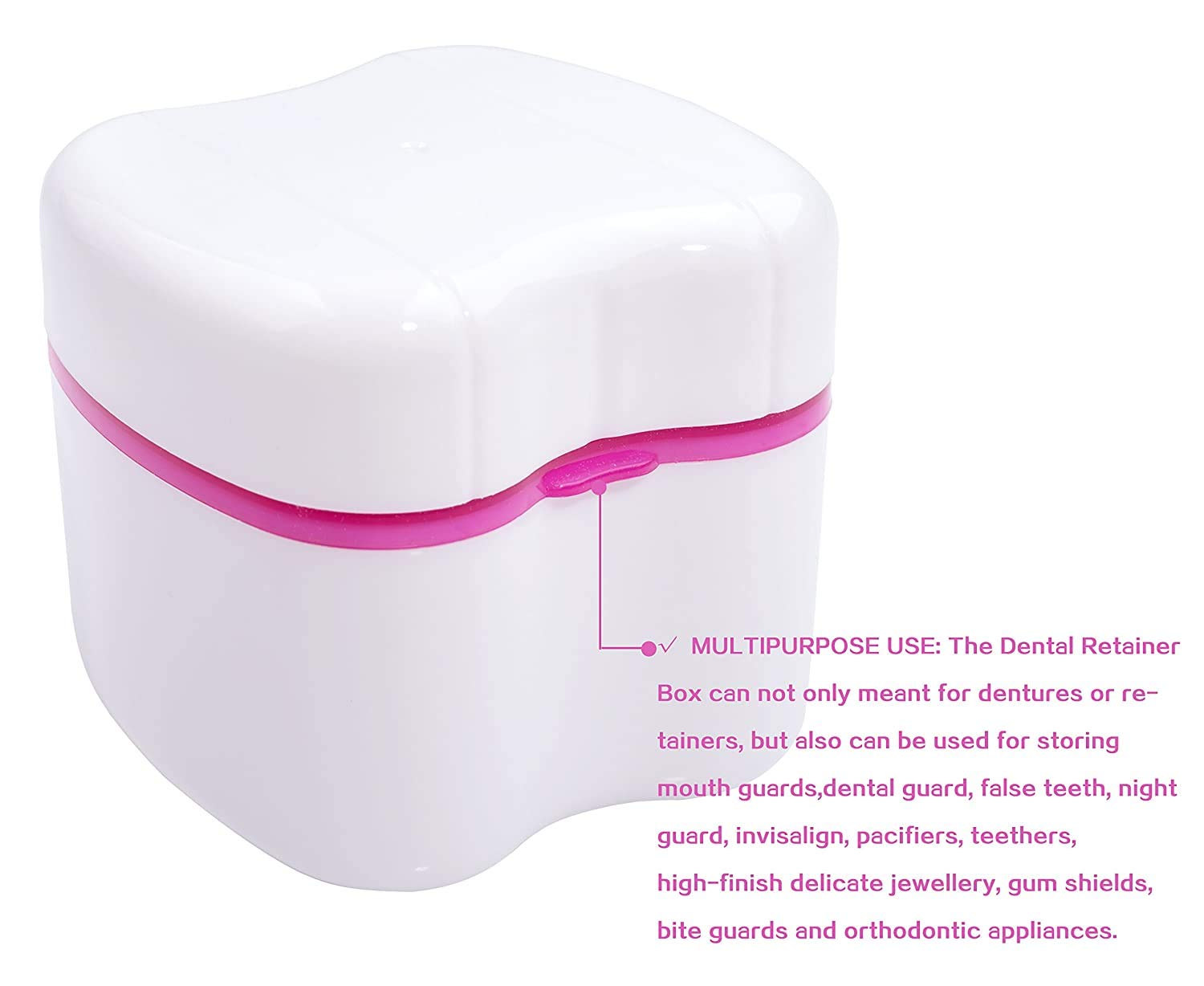 Denture Brush Retainer Case, Denture Case, Denture Cups Bath, Dentures Container with Basket Denture Holder for Travel, Mouth Guard Night Gum Retainer Container (pink) : Beauty