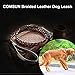 COMSUN Leather Dog Leash Braided Pet Training Leather Lead Belt 4.3ft Long 0.8 Inch Wide for Medium Large Dogs Up to 220lbs with Buffer Spring Black
