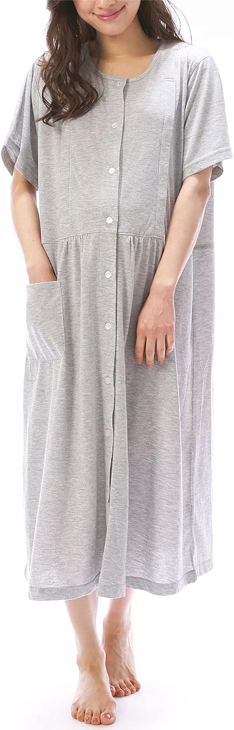 Amazon Co Jp Nishiki ニシキ マタニティ パジャマ ネグリジェ 授乳口付き 半袖 前開き ロング丈 夏 薄手 綿混 天竺ニット 授乳服 産前 産後 レディース ルームワンピース 部屋着 服 ファッション小物