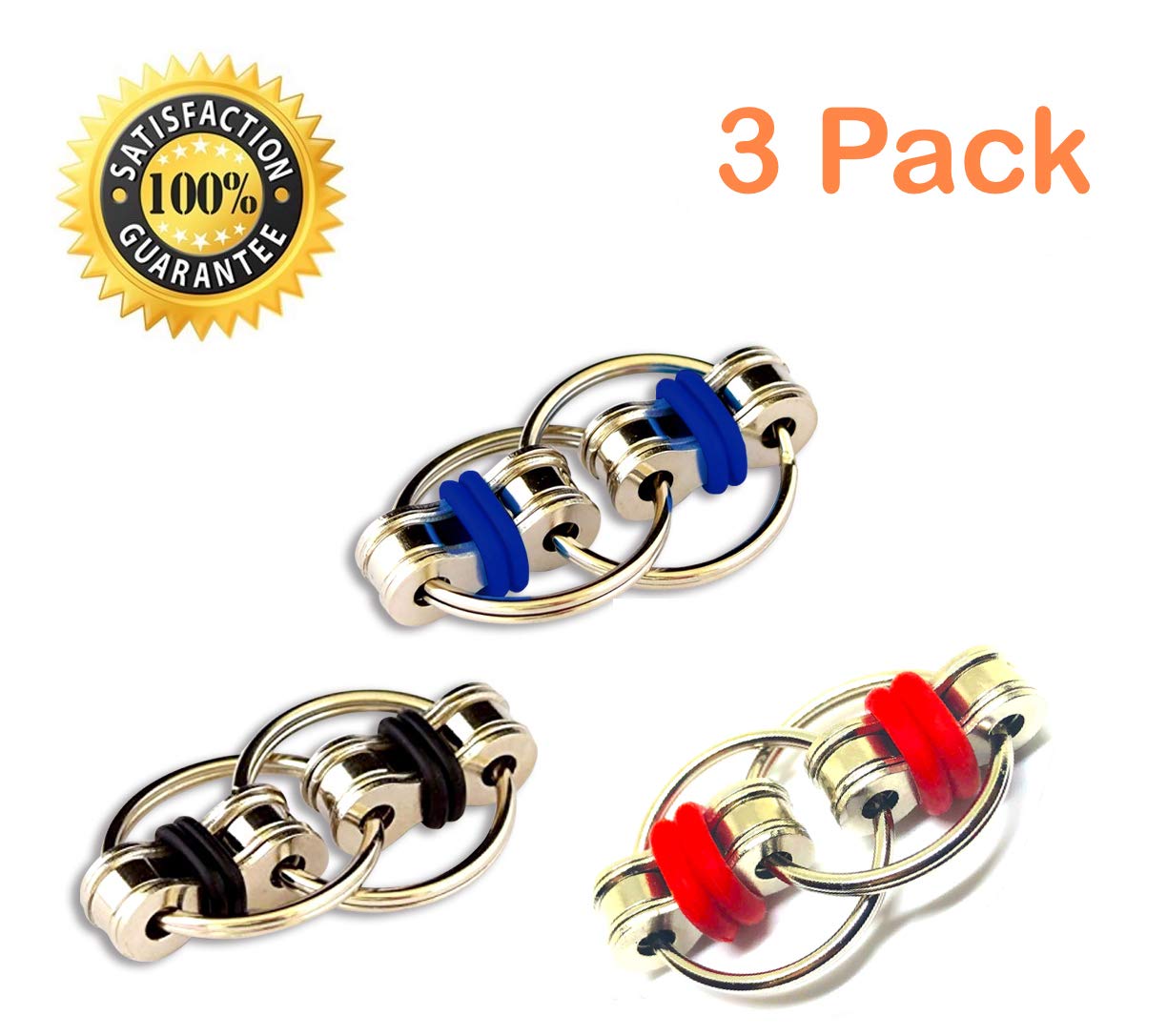 Fidget Flippy Bike Chain Toy Relieves Stress, Anxiety and Boredom at Work, Home or School (Red/Black/Blue)