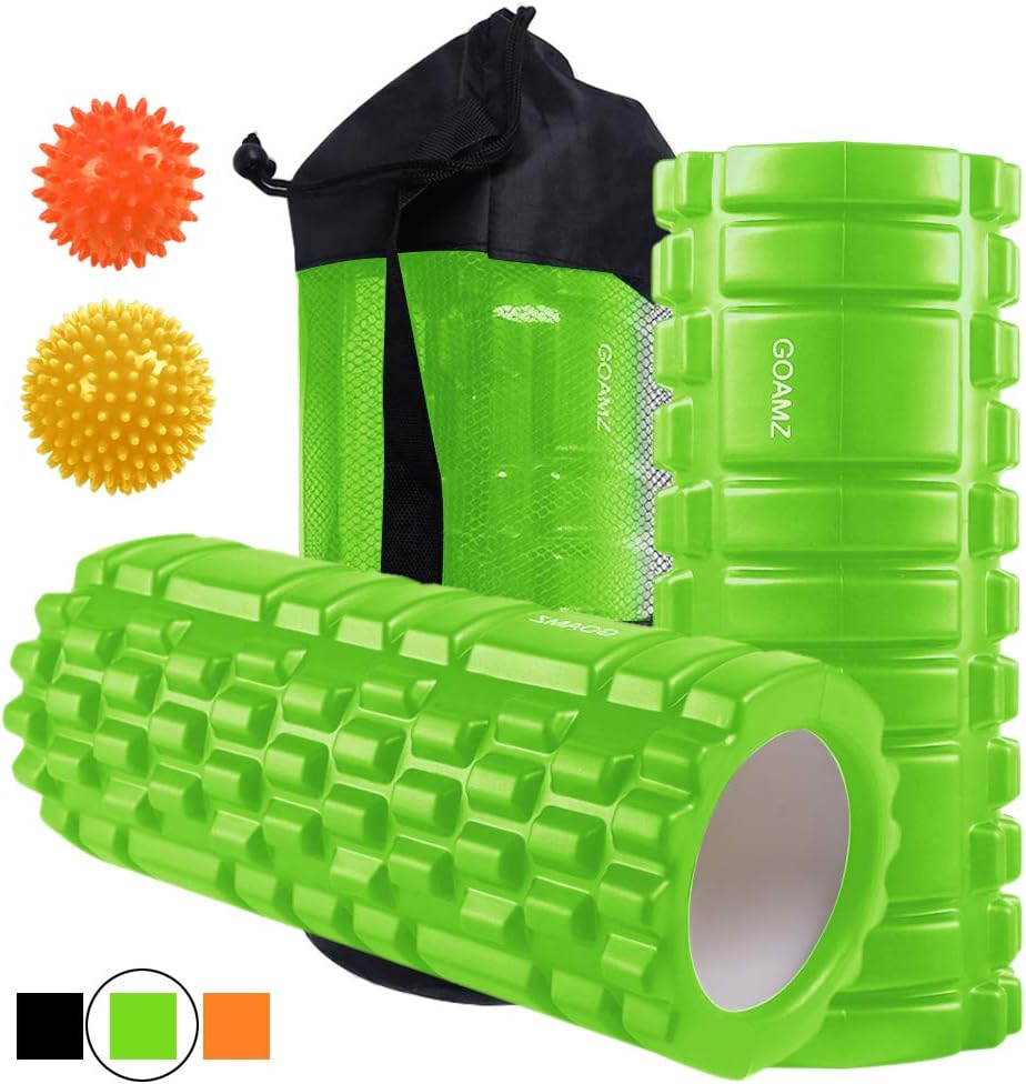 GOAMZ Physio Foam Roller Firm Yoga Roller Set With 9cm Spiky Massage Balls Deep Tissue Hard And 7.5cm Trigger Point Therapy For Knee,Leg,Back,Arm,Hand Relaxation After Sport